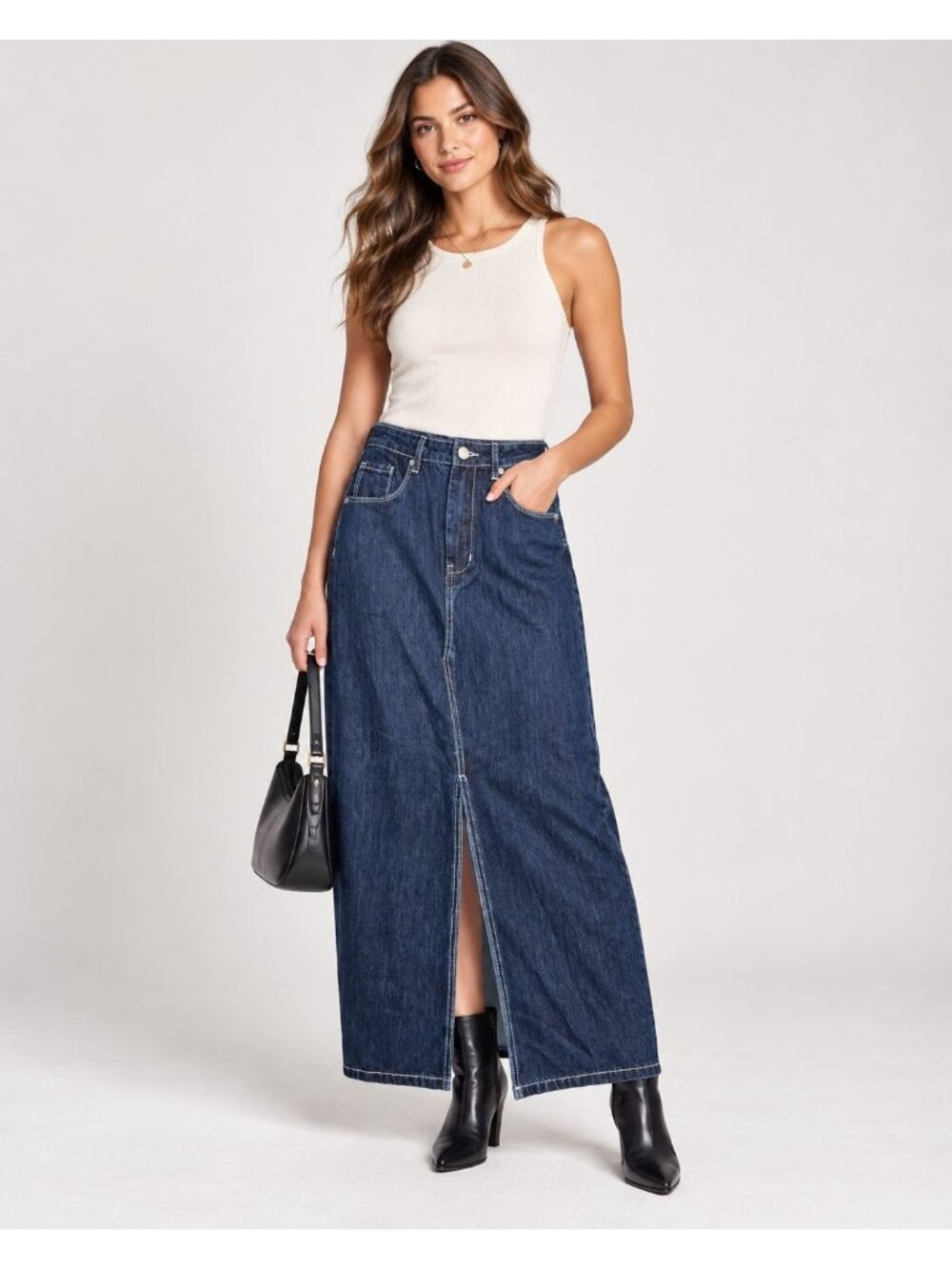 Blank NYC Womens High Waist Denim Dark Blue Maxi Skirt Size 26